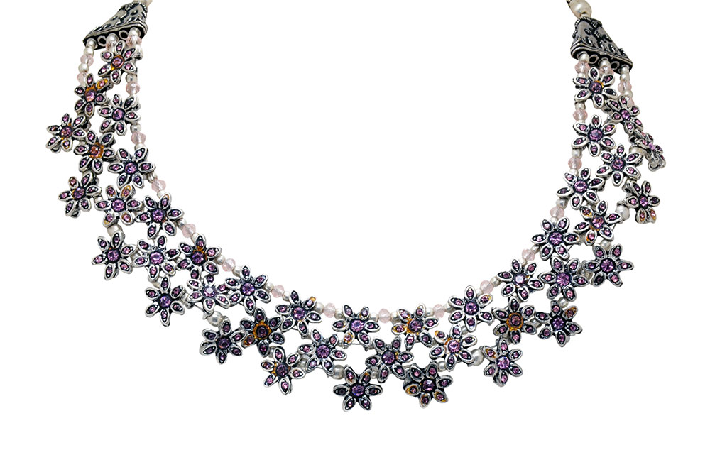 pink tourmaline flower shape necklace