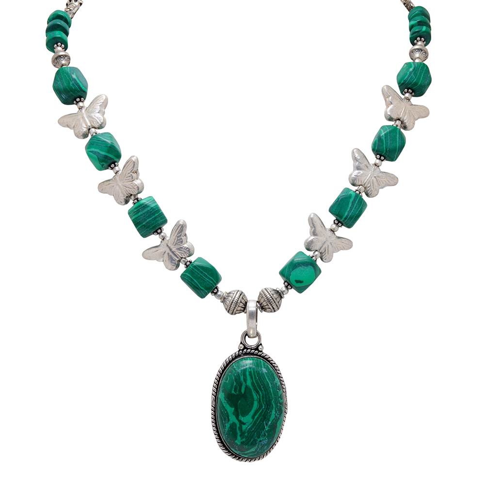 malachite bead necklace with malachite studded pendant