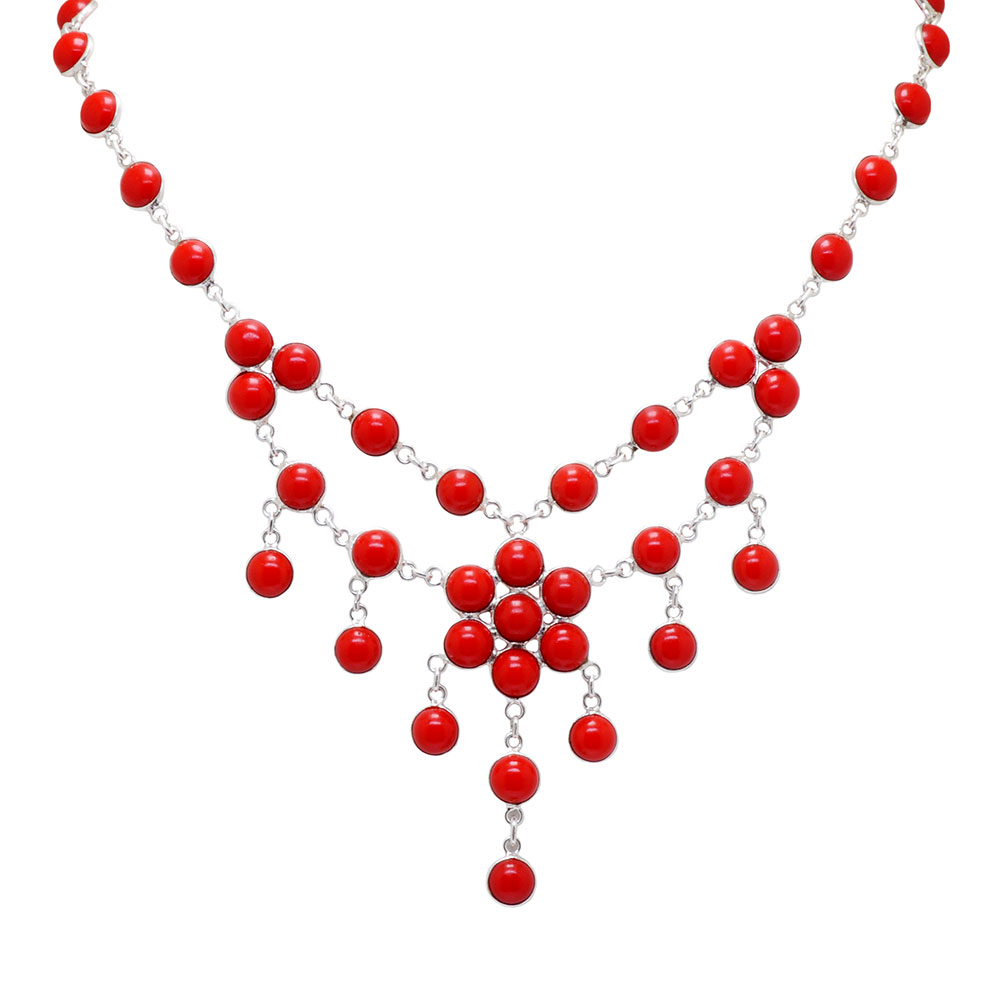 red coral stone studded necklace