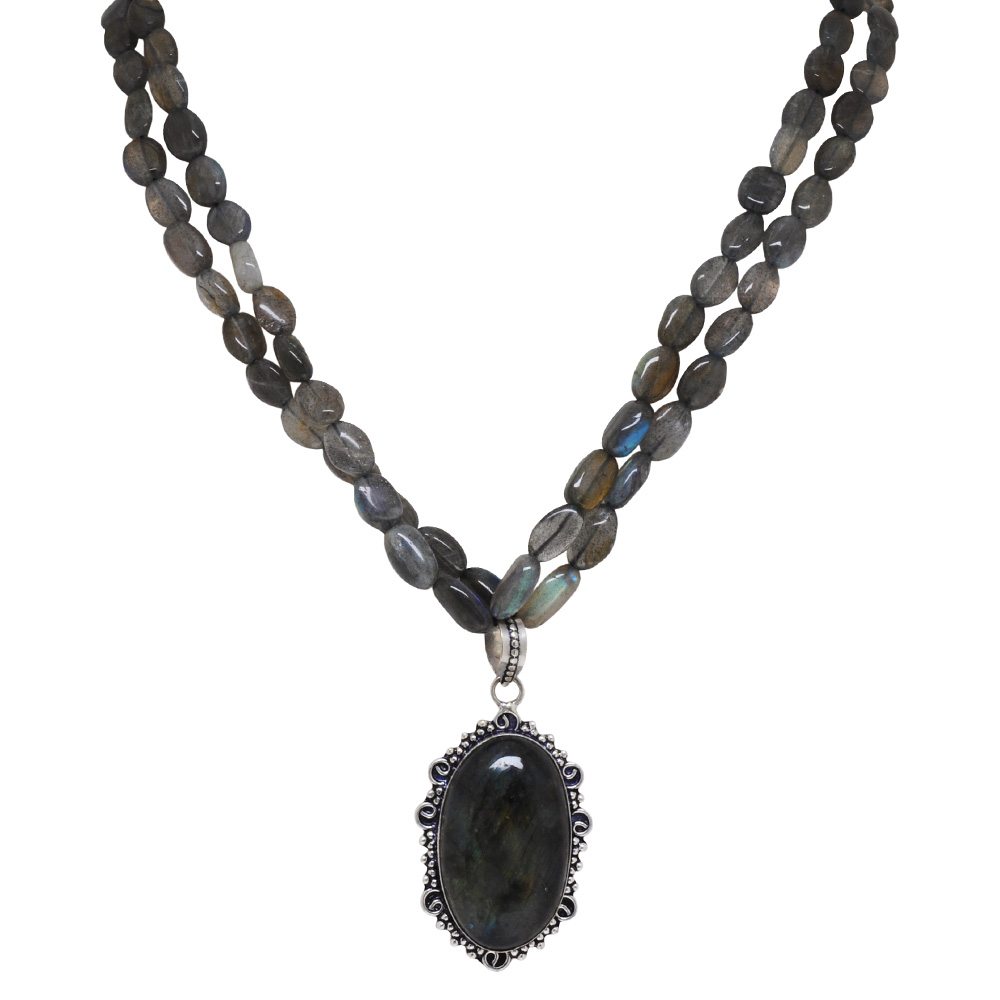 Labradorite gemstone studded oxidised rhodium polish necklace