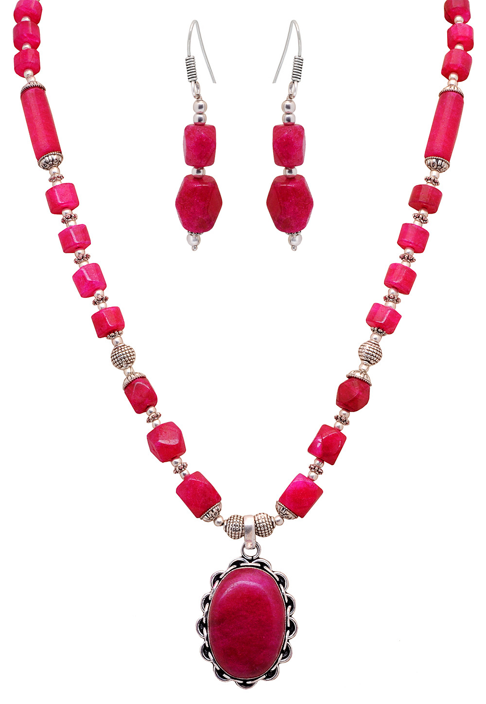 Red Jasper gemstone studded necklace & earring set