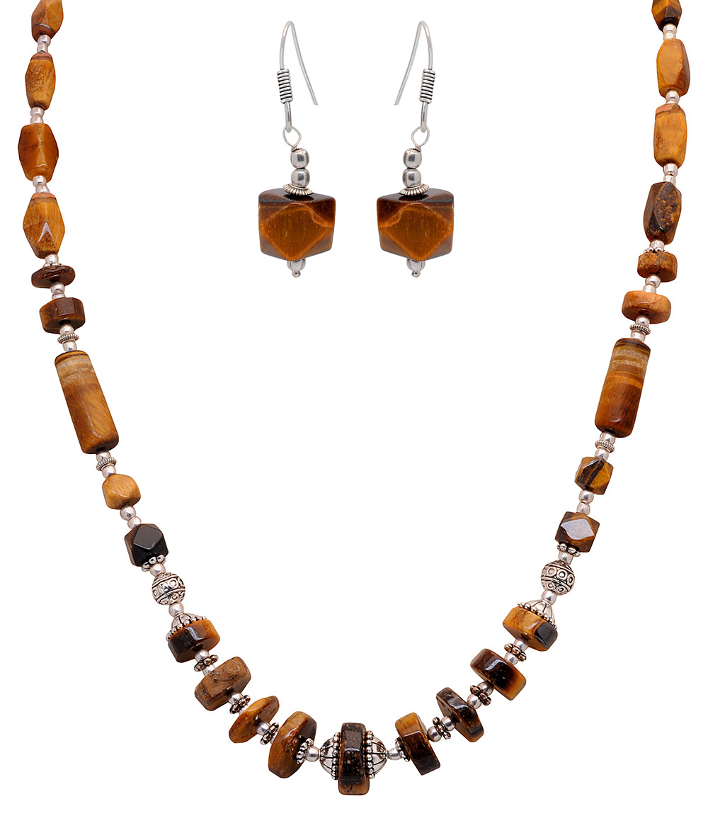Tiger Eye gemstone studded necklace & earring set