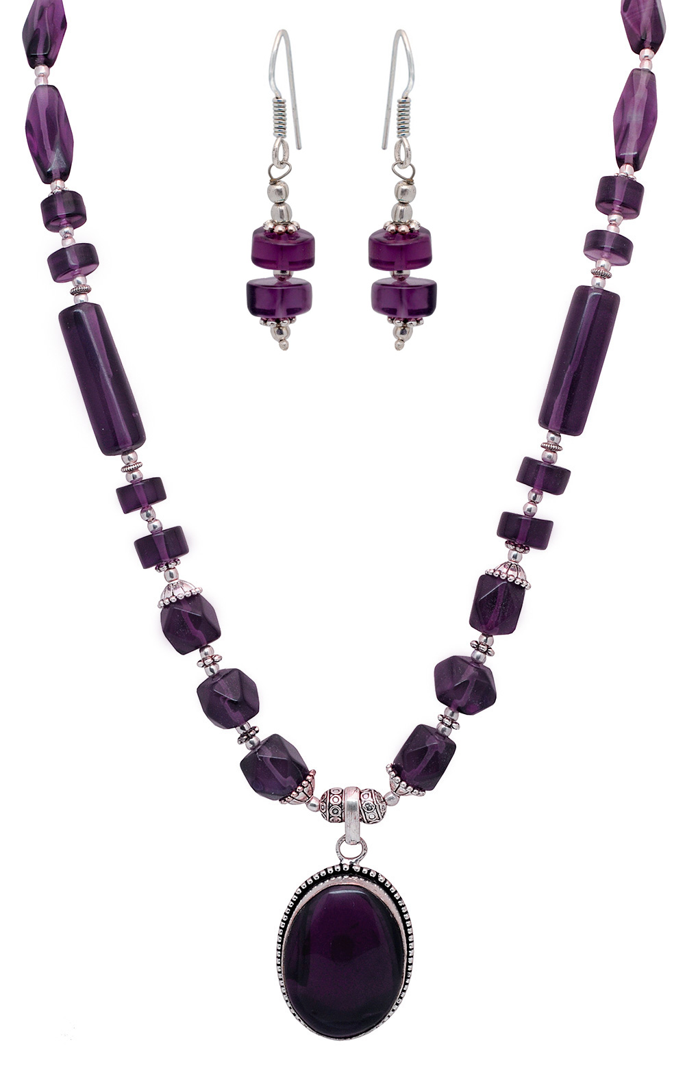 Amethyst gemstone studded necklace & earring set