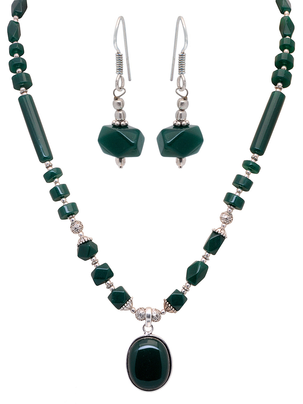 Green Jade gemstone studded necklace & earring set