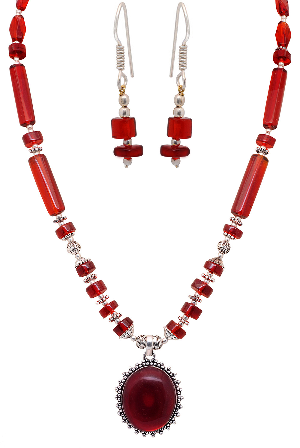 Hessonite round shape gemstone studded necklace & earring set