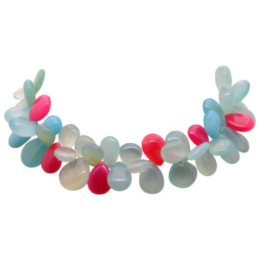 Blue & Pink Chalcedony Pear Shape Bead Necklace