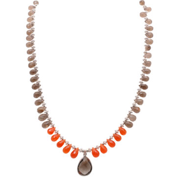 Handmade Mandarin & Smoky Quartz Briolette/Teardrop Necklace