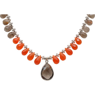 Handmade Mandarin & Smoky Quartz Briolette/Teardrop Necklace