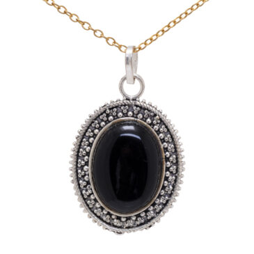 black onyx gemstone studded oval shape pendant