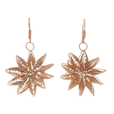 Rose Gold Flower Shape Earring In .925 Silver Overlay