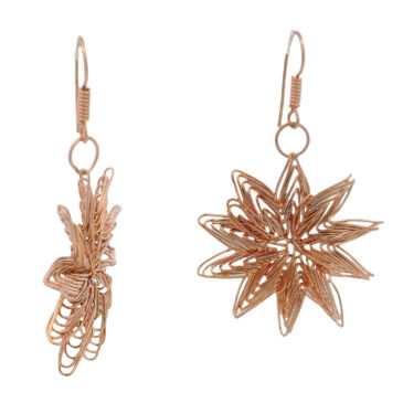 Rose Gold Flower Shape Earring In .925 Silver Overlay