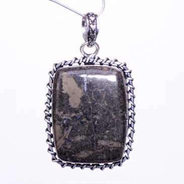 oolitic jasper 925 sterling silver overlay pendant 55×31 mm