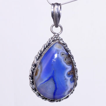 blue dyed agate 925 sterling silver overlay pendant 50 x 26 mm