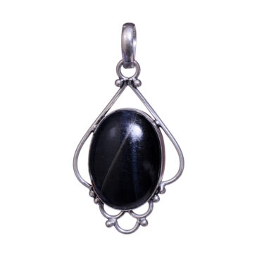 black Onyx Gemstone Studded Pendant In .925 Silver Overlay