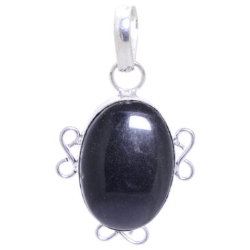 black jasper gemstone pendant in 925 sterling silver overlay metal