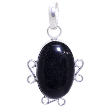 black jasper gemstone pendant in 925 sterling silver overlay metal