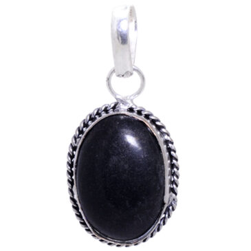 black onyx gemstone pendant in 925 sterling silver overlay metal