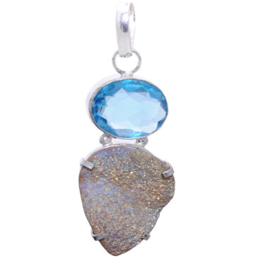 blue topaz & Druzy gemstone pendant