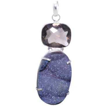Smokey & Druzy gemstone pendant in 925 sterling silver overlay metal