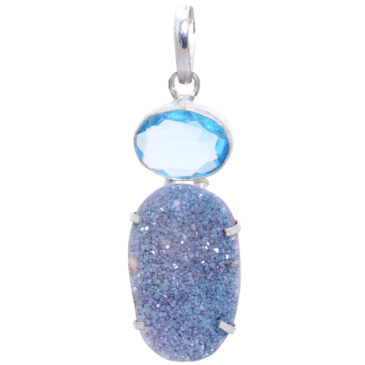 blue topaz & Druzy gemstone pendant