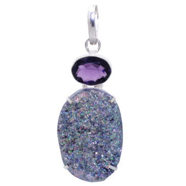 amethyst & Druzy gemstone pendant in 925 sterling silver overlay metal