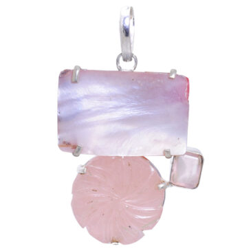 Rose Quartz Gemstone pendant In .925 Silver Overlay