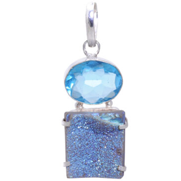 blue topaz & Druzy gemstone pendant