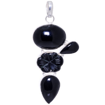 black onyx gemstone pendant in 925 sterling silver overlay metal