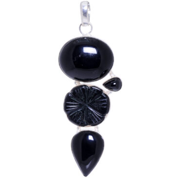 black onyx gemstone pendant in 925 sterling silver overlay metal