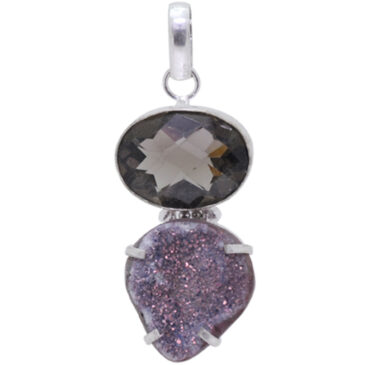 Smokey Quartz & Druzy stone pendant in 925 sterling silver overlay metal