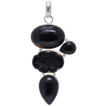black onyx gemstone pendant in 925 sterling silver overlay metal