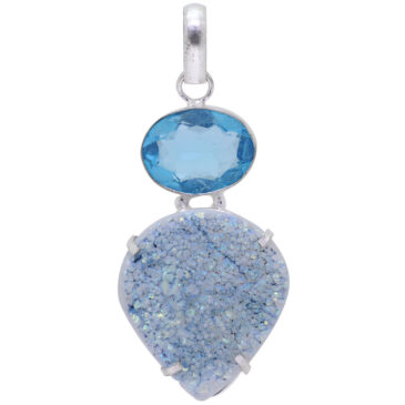 blue topaz & Druzy stone pendant in 925 sterling silver overlay metal