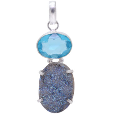 blue topaz & Druzy gemstone pendant