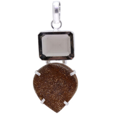 Smokey Quartz & Druzy stone pendant in 925 sterling silver overlay metal