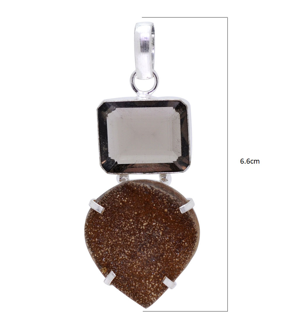 Smokey Quartz & Druzy stone pendant in 925 sterling silver overlay metal - Image 3