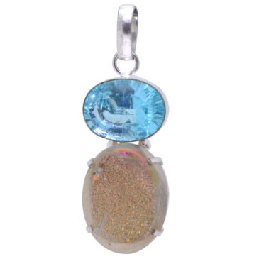 blue topaz & Druzy gemstone pendant