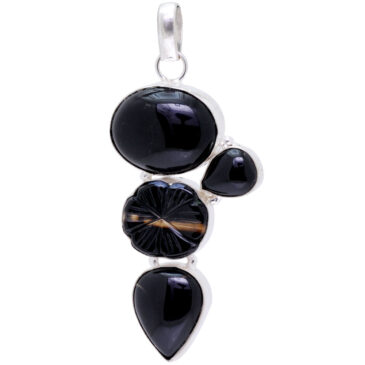 black onyx gemstone pendant in 925 sterling silver overlay metal