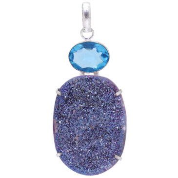 blue topaz & Druzy gemstone pendant