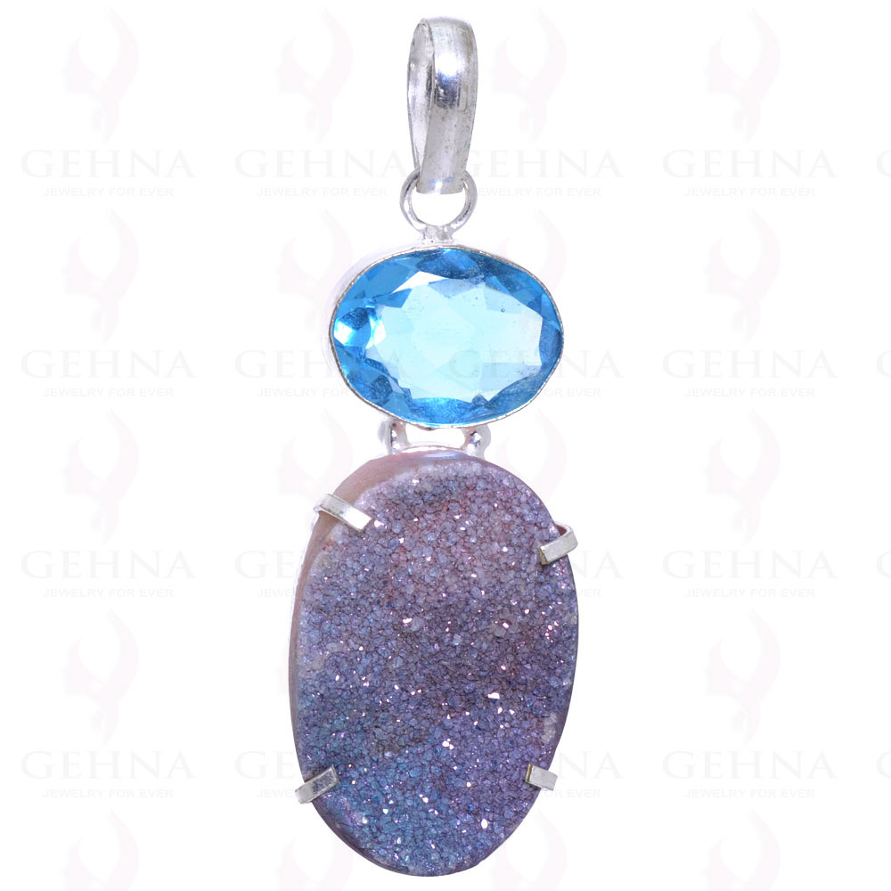 Blue Topaz & Druzy Gemstone Pendant GP2069