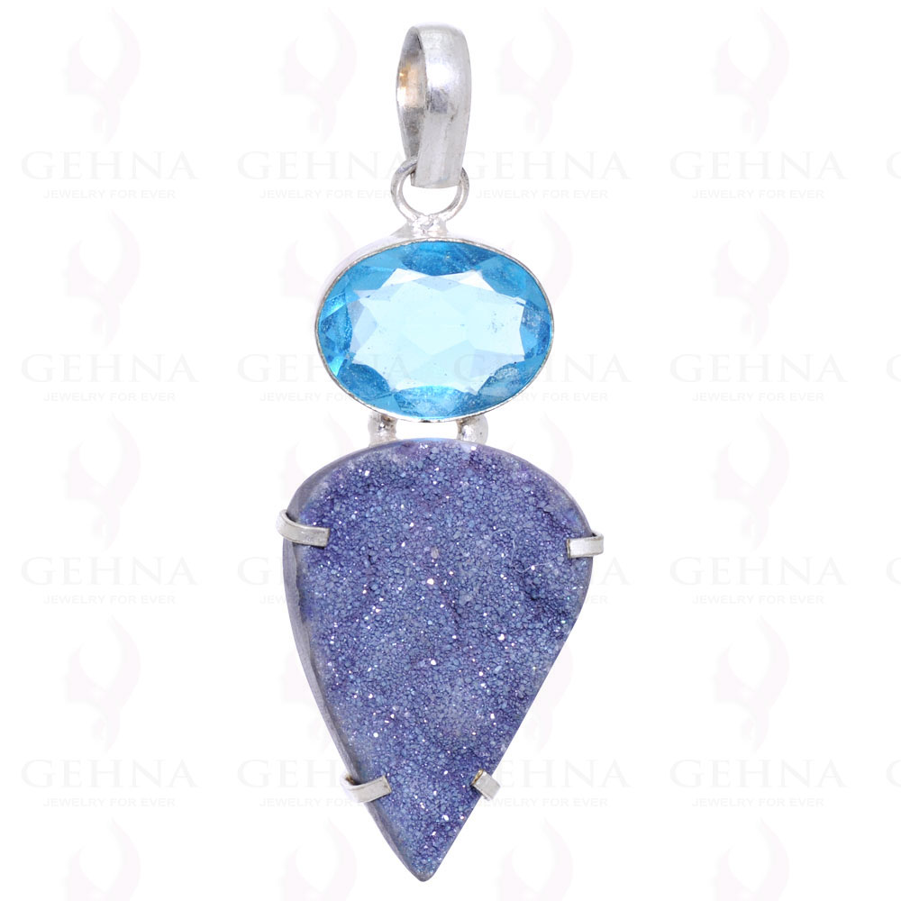 Blue Topaz & Druzy Gemstone Pendant GP2076