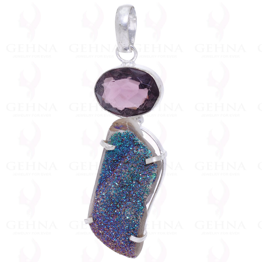 Garnet & Druzy Gemstone Pendant In 925 Sterling Silver Overlay Metal GP2078