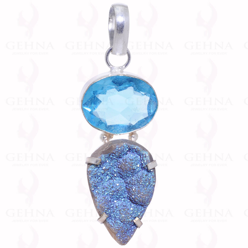 Blue Topaz & Druzy Gemstone Pendant GP2091