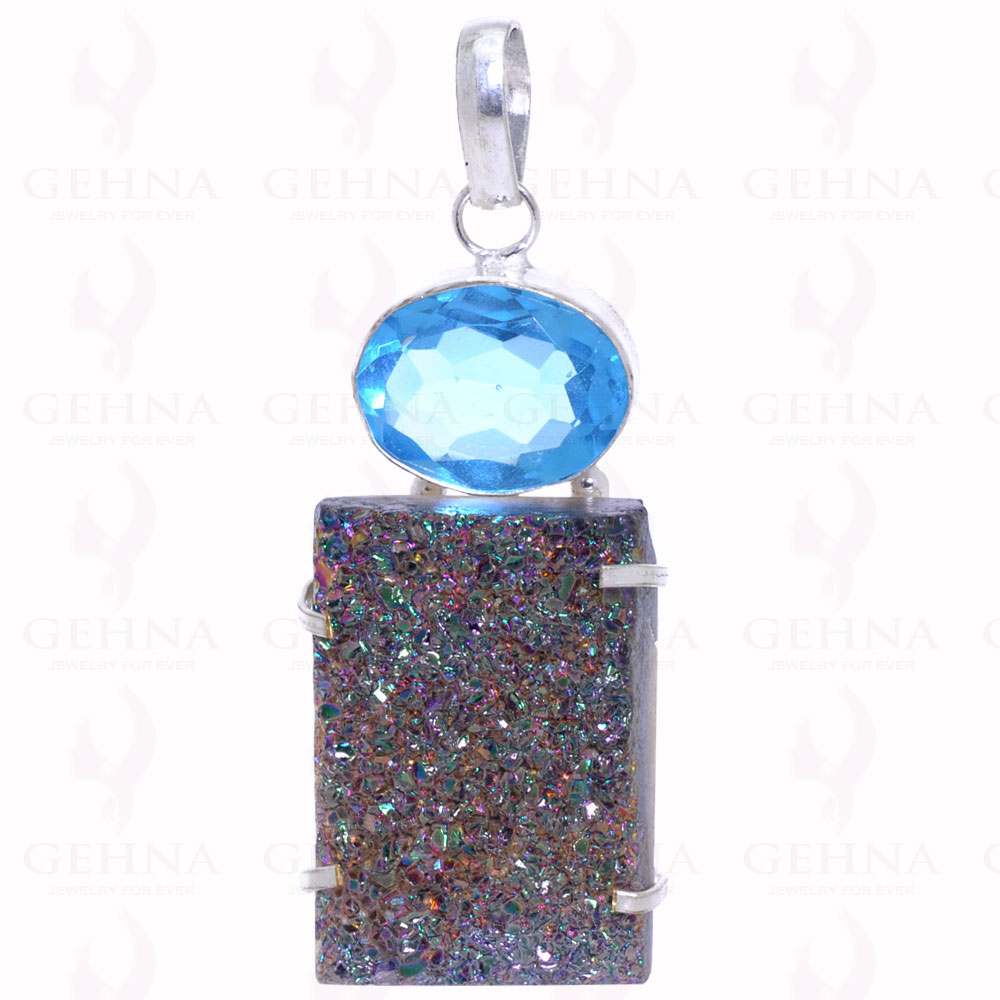 Blue Topaz & Druzy Gemstone Pendant GP2109