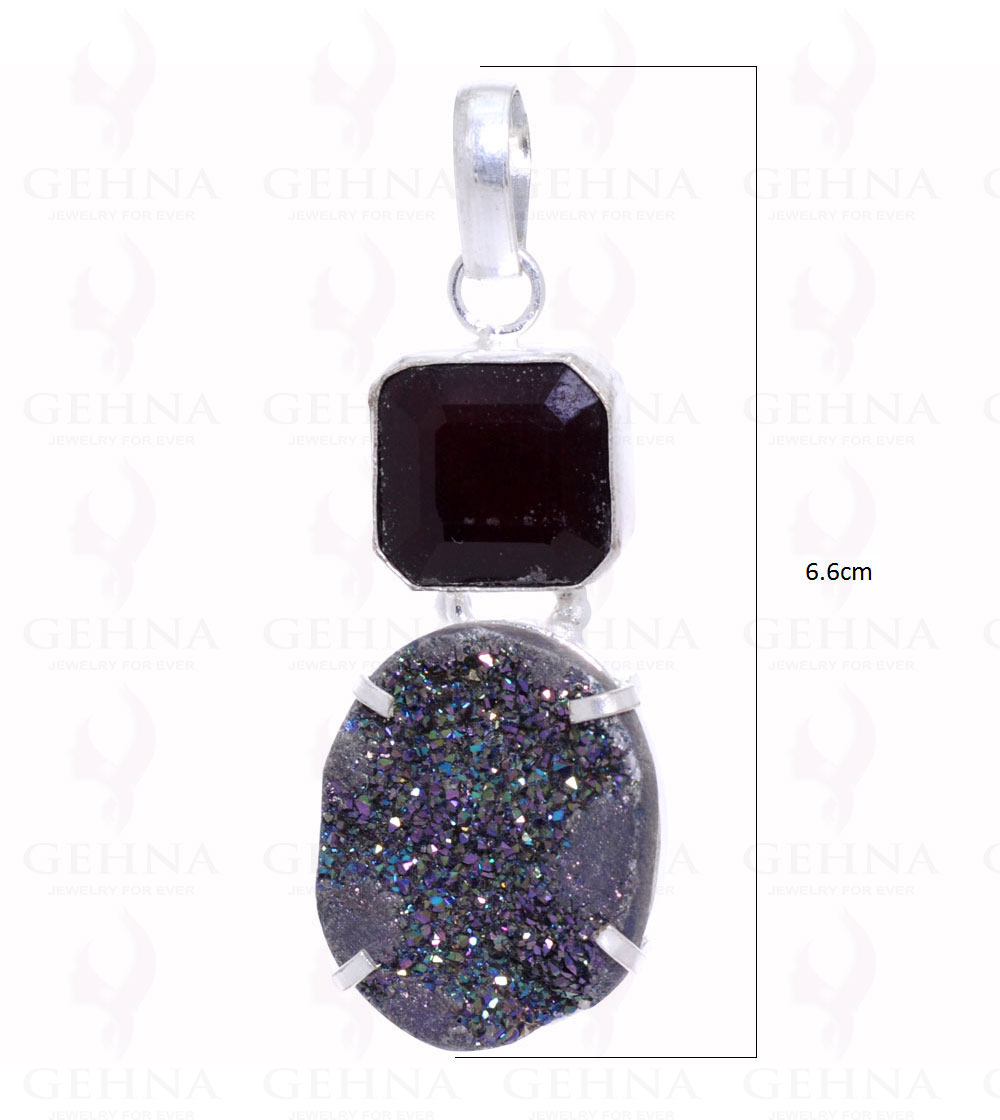 Garnet & Druzy Gemstone Pendant In 925 Sterling Silver Overlay Metal GP2111