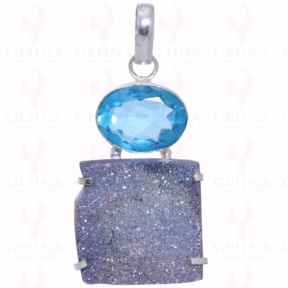 Blue Topaz & Druzy Gemstone Pendant GP2141