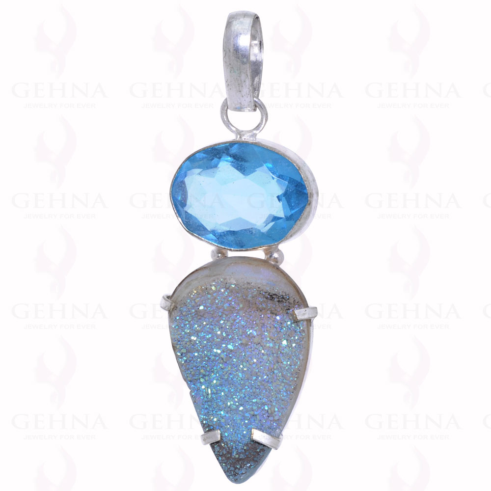 Blue Topaz & Druzy Gemstone Pendant GP2149