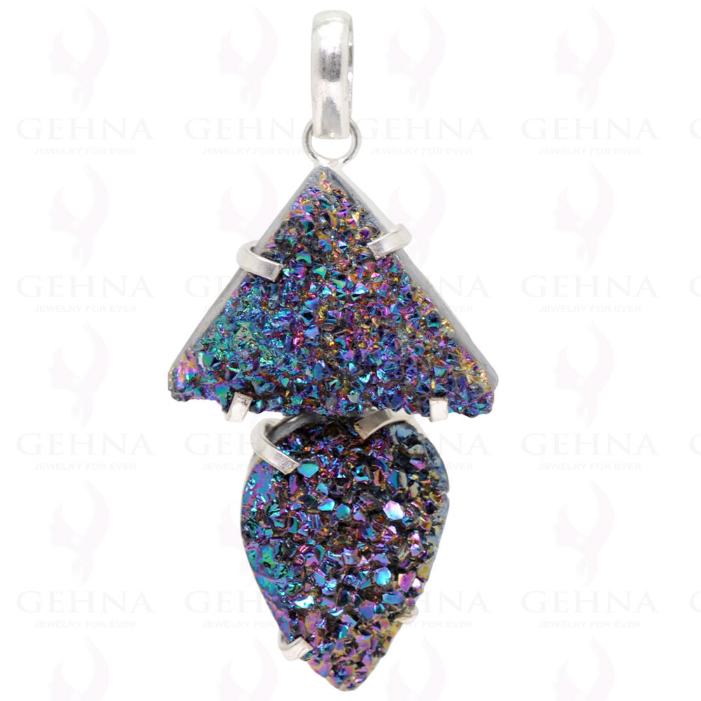 Multi Color Druzy .925 Sterling Silver Overlay Pendant GP2184