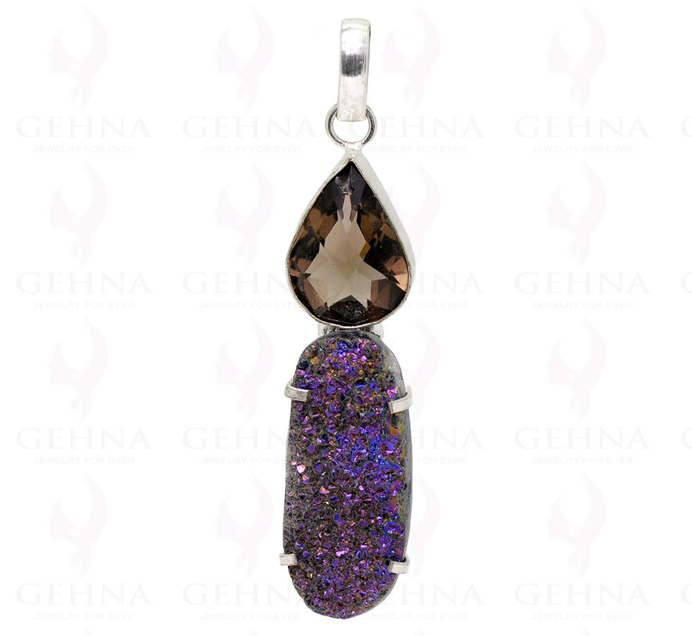 Smoky & Purple Druzy .925 Sterling Silver Overlay Pendant GP2198
