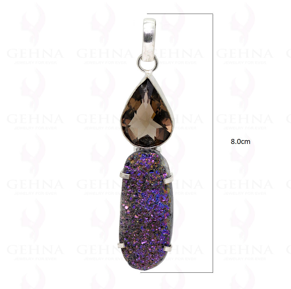 Smoky & Purple Druzy .925 Sterling Silver Overlay Pendant GP2198