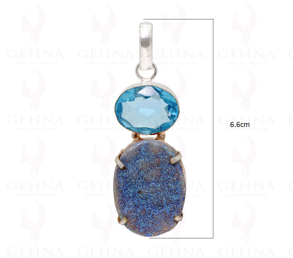 Blue Topaz & Sea Blue Druzy .925 Sterling Silver Overlay Pendant GP2224